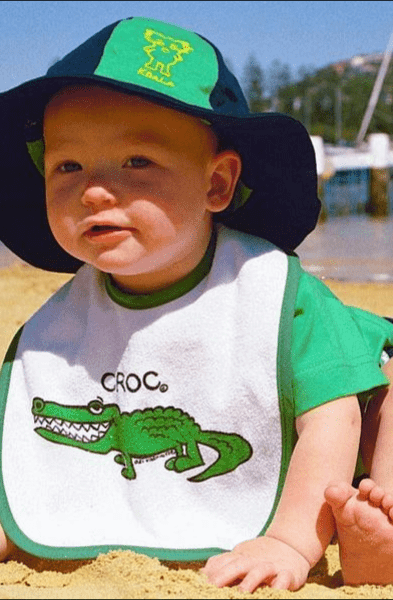 Ozi Varmints Baby Bib - White/Green - Croc.