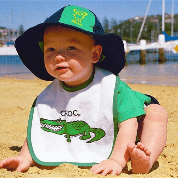 Ozi Varmints Baby Bib - White/Green - Croc.