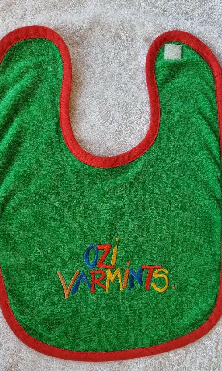 Ozi Varmints Towelling Embroidered Baby Bib.