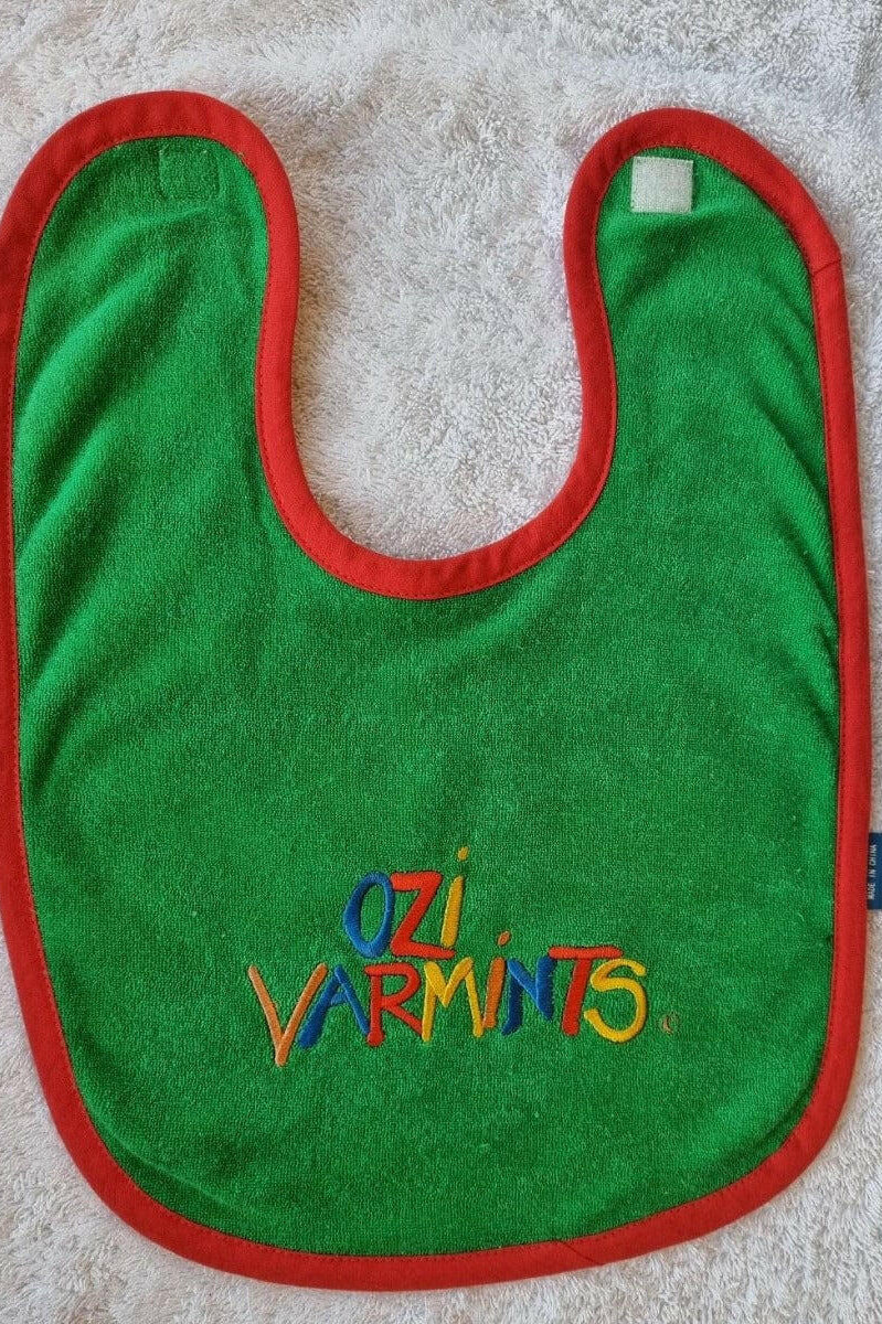 Ozi Varmints Towelling Embroidered Baby Bib.