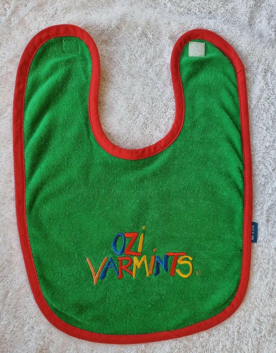 Ozi Varmints Towelling Embroidered Baby Bib.