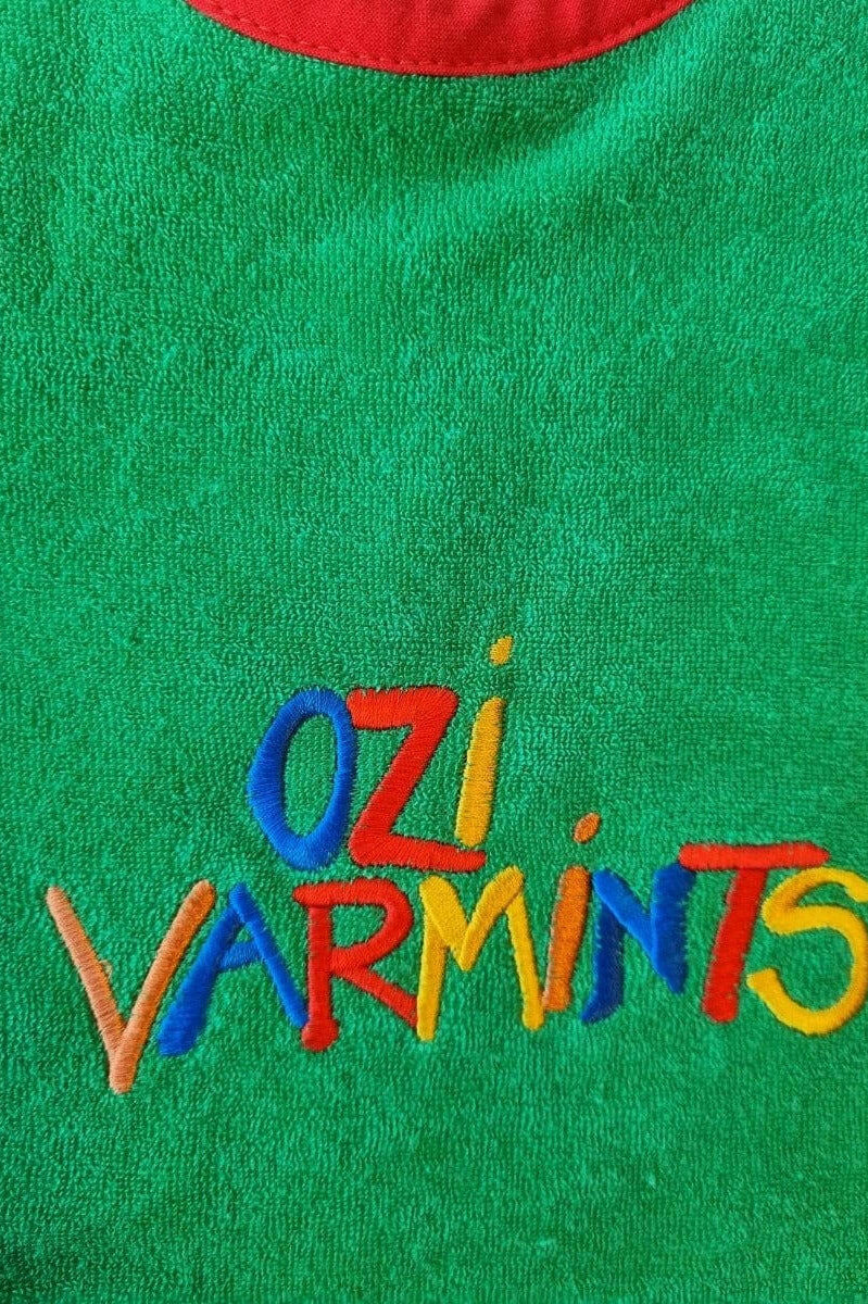 Ozi Varmints Towelling Embroidered Baby Bib.