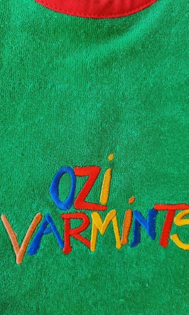 Ozi Varmints Towelling Embroidered Baby Bib.