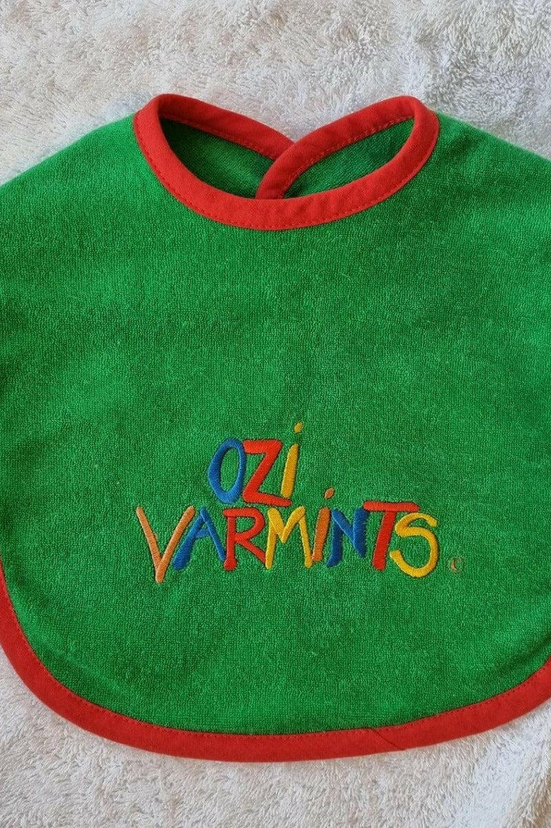 Ozi Varmints Towelling Embroidered Baby Bib.