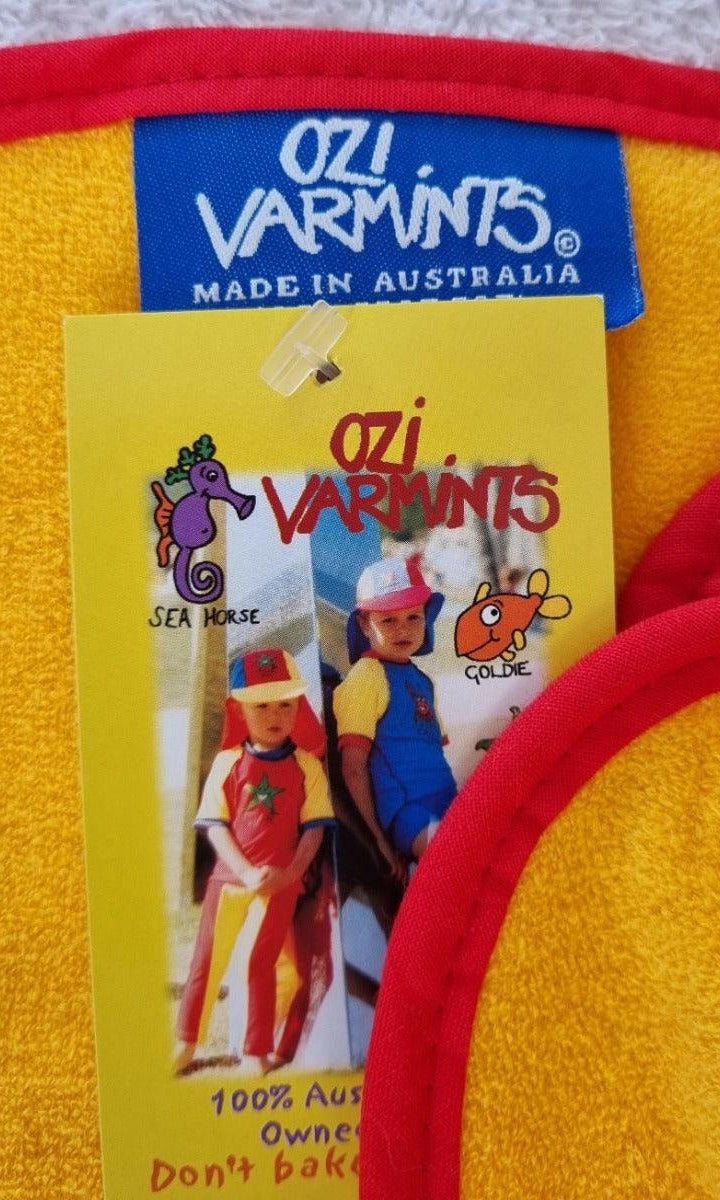 Ozi Varmints 9057 Australian Made Baby Bib Croc Sun Red.