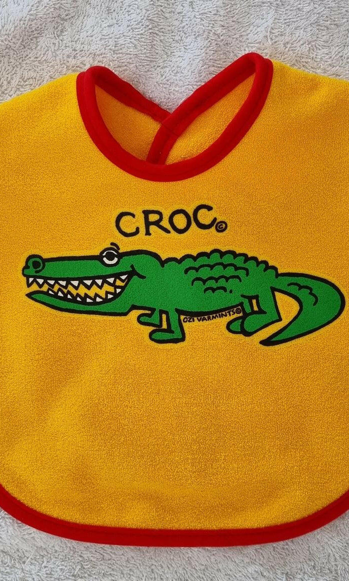 Ozi Varmints 9057 Australian Made Baby Bib Croc Sun Red.