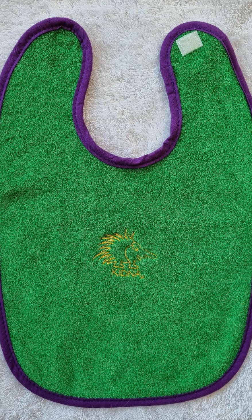 Ozi Varmints Towelling Embroidered Bib - Emerald - Kidna.
