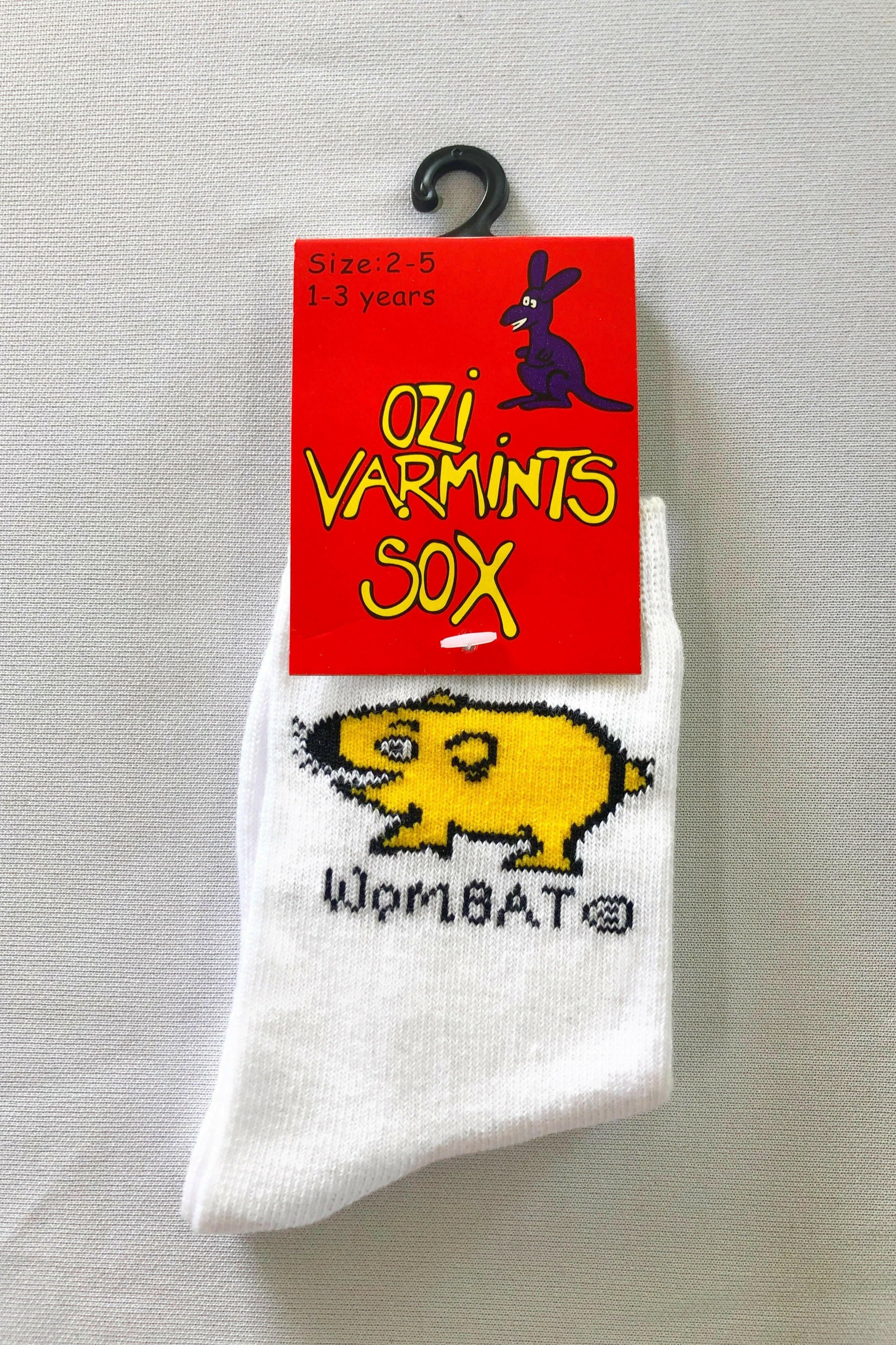 Ozi Varmints 2022 White Socks Koala Design, childrens socks, soxs, kids socks, sourvenir.