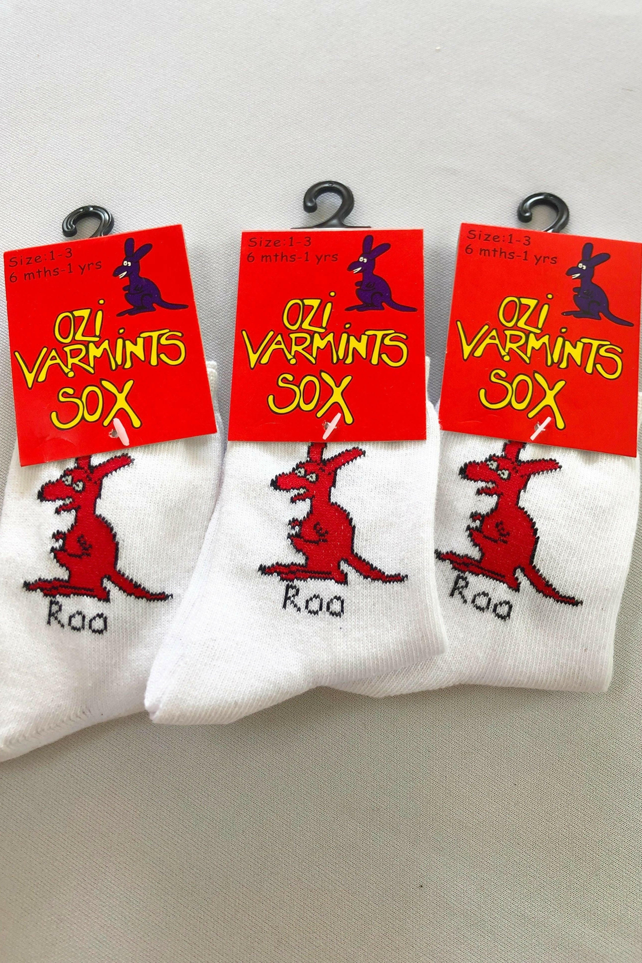 Ozi Varmints 2022 White Socks Koala Design, childrens socks, soxs, kids socks, sourvenir.