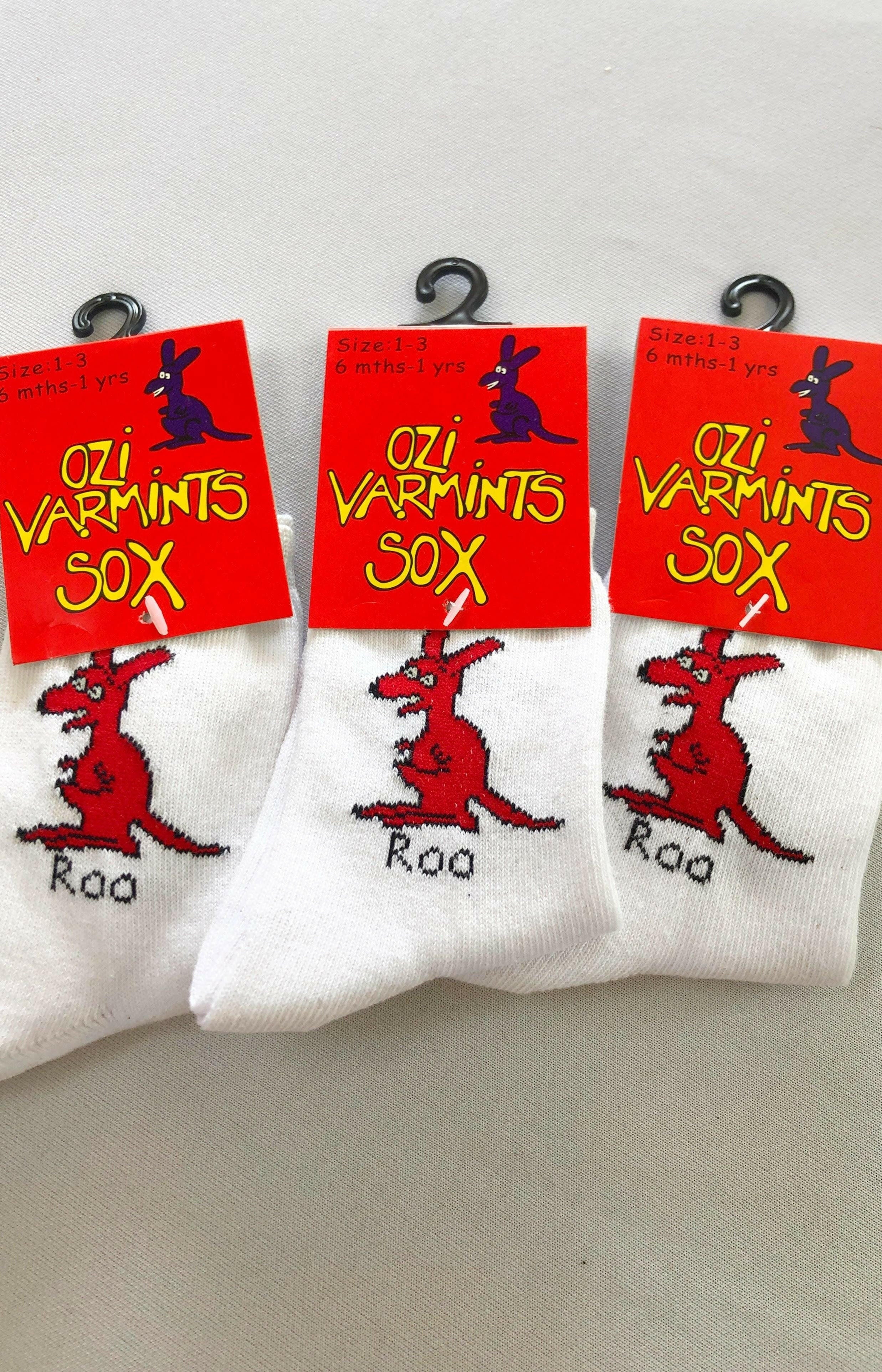 Ozi Varmints 2022 White Socks Koala Design, childrens socks, soxs, kids socks, sourvenir.