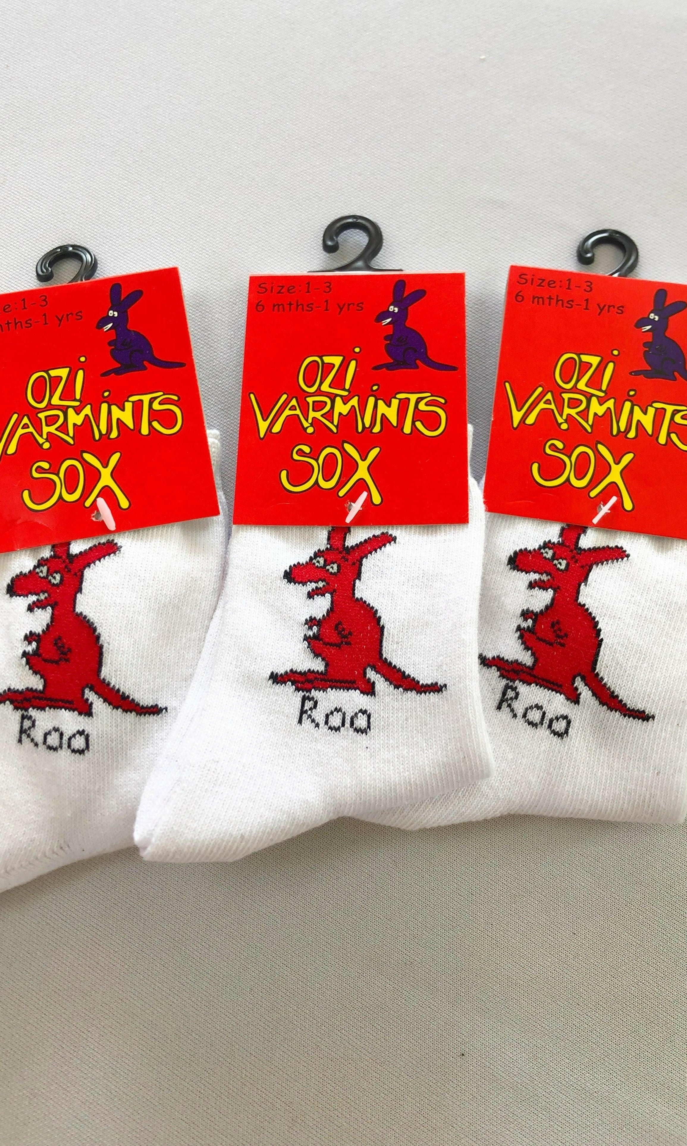 Ozi Varmints 2022 White Socks Koala Design, childrens socks, soxs, kids socks, sourvenir.