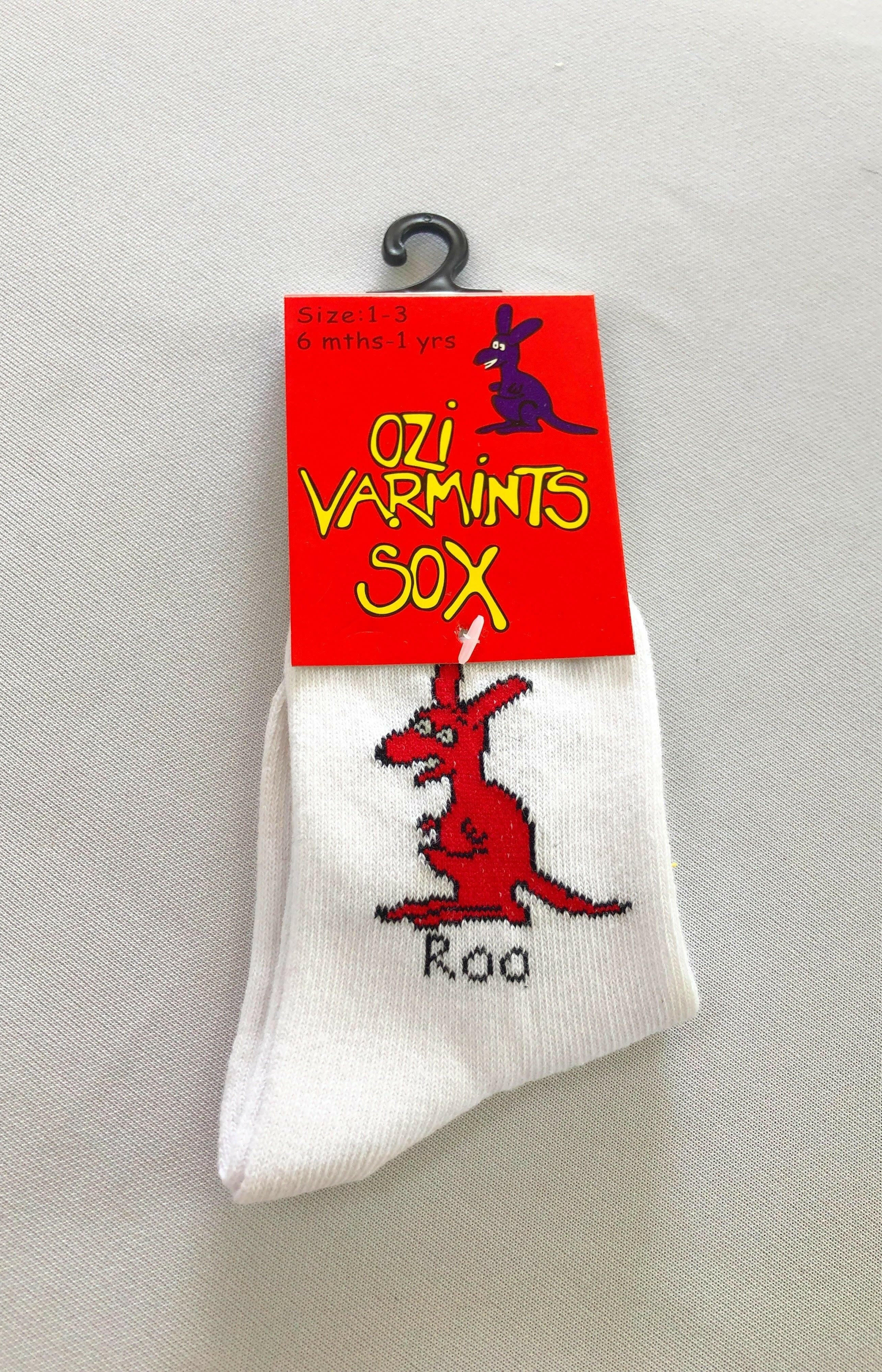 Ozi Varmints 2022 White Socks Koala Design, childrens socks, soxs, kids socks, sourvenir.