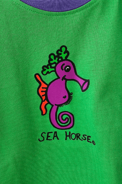 Ozi Varmints Contrast 100% Cotton T-Shirt Emerald/Sun/Purple - Seahorse.