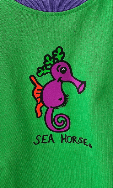Ozi Varmints Contrast 100% Cotton T-Shirt Emerald/Sun/Purple - Seahorse.