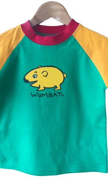 Wombat T Shirt Contrast 100% Cotton T-Shirt - Wombat Emerald Green Sun Red.