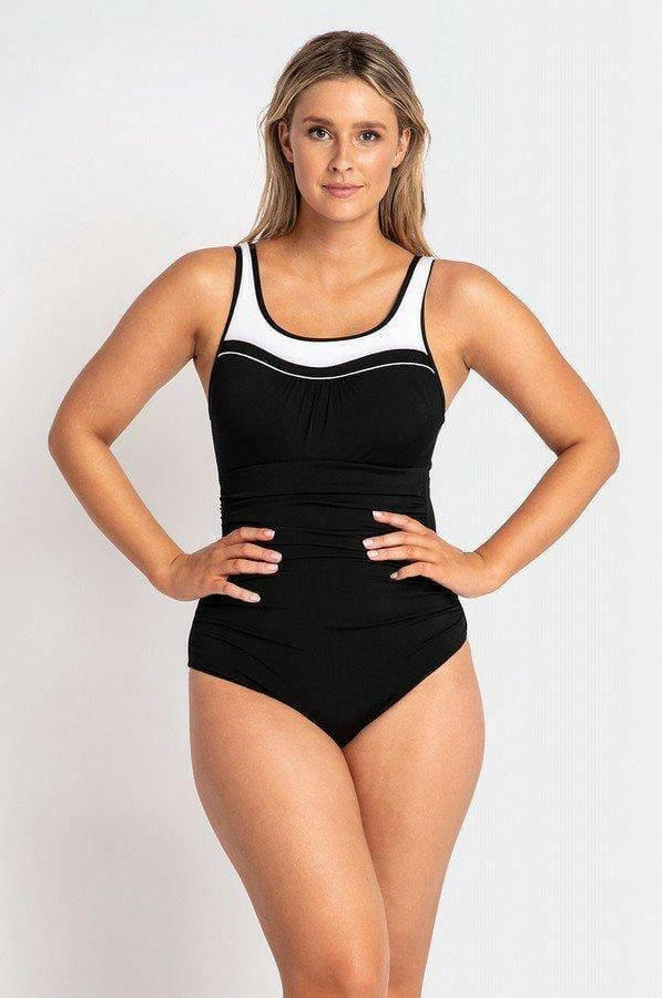 Pool Proof Scoop Ruched Mastectomy One Piece Black.
