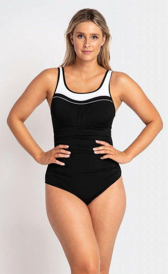 Pool Proof Scoop Ruched Mastectomy One Piece Black.