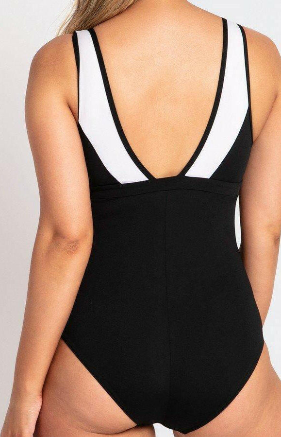 Pool Proof Scoop Ruched Mastectomy One Piece Black.