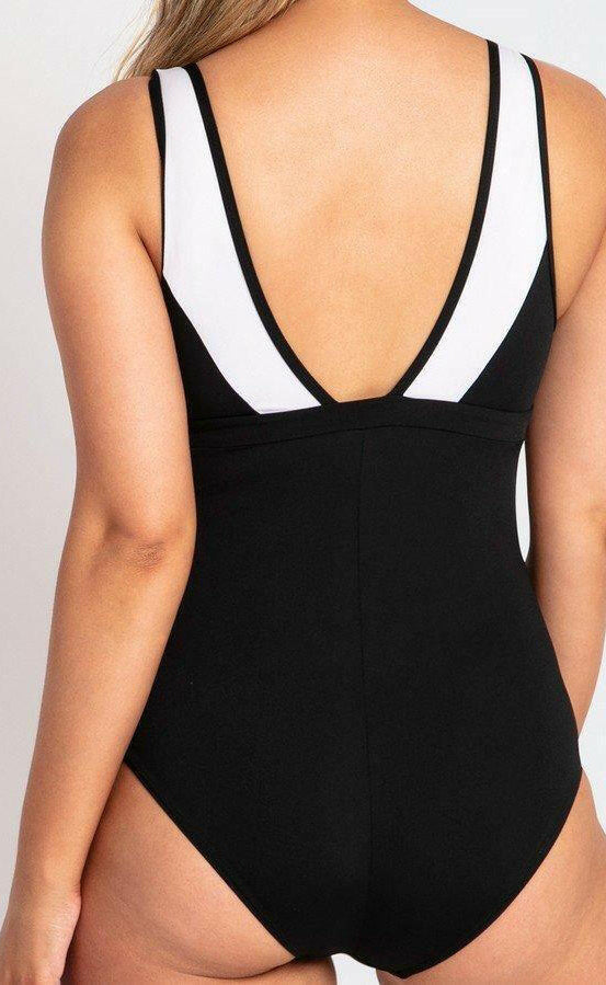 Pool Proof Scoop Ruched Mastectomy One Piece Black.