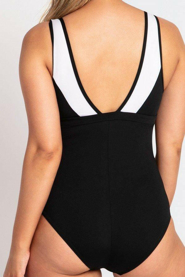 Pool Proof Scoop Ruched Mastectomy One Piece Black.