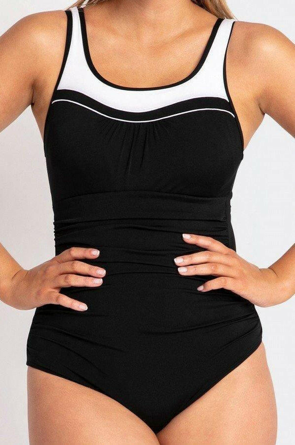 Pool Proof Scoop Ruched Mastectomy One Piece Black.