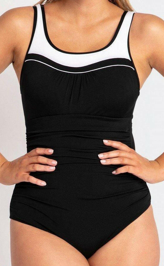 Pool Proof Scoop Ruched Mastectomy One Piece Black.