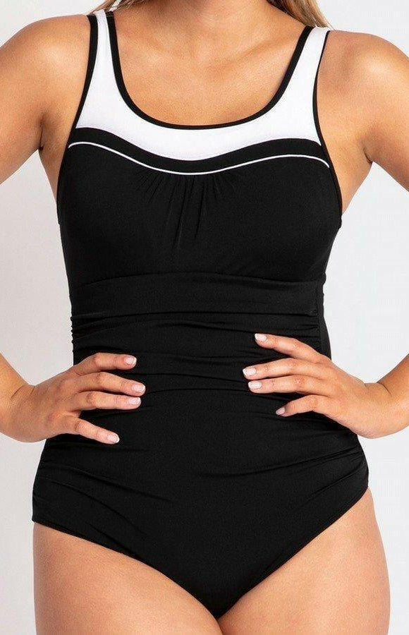Pool Proof Scoop Ruched Mastectomy One Piece Black.
