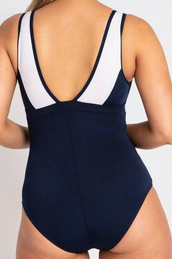 Pool Proof Scoop Ruched Mastectomy One Piece Navy.