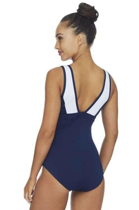 Pool Proof Scoop Ruched Mastectomy One Piece Navy.