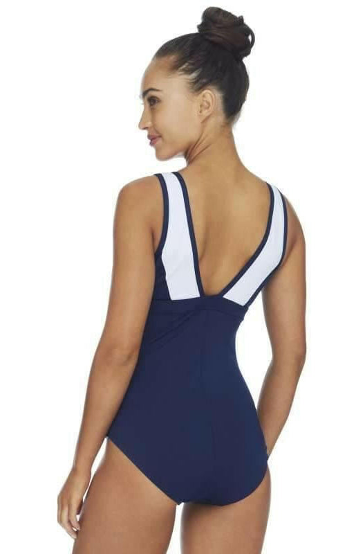 Pool Proof Scoop Ruched Mastectomy One Piece Navy.