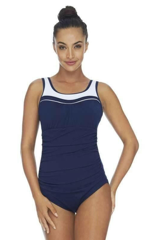 Pool Proof Scoop Ruched Mastectomy One Piece Navy.