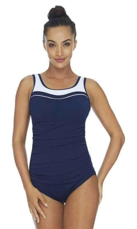 Pool Proof Scoop Ruched Mastectomy One Piece Navy.