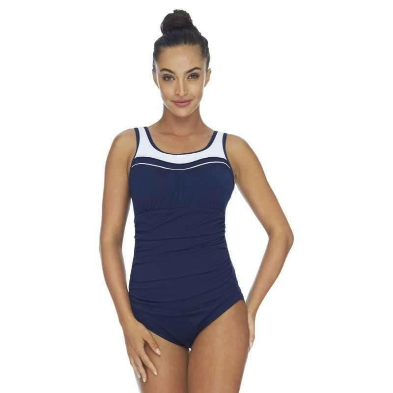 Pool Proof Scoop Ruched Mastectomy One Piece Navy.