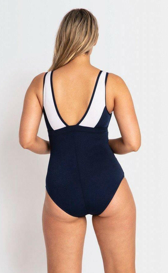 Pool Proof Scoop Ruched Mastectomy One Piece Navy.
