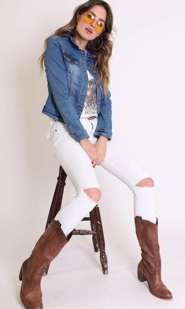 Denim Jacket Stretch Cropped -Refuge.