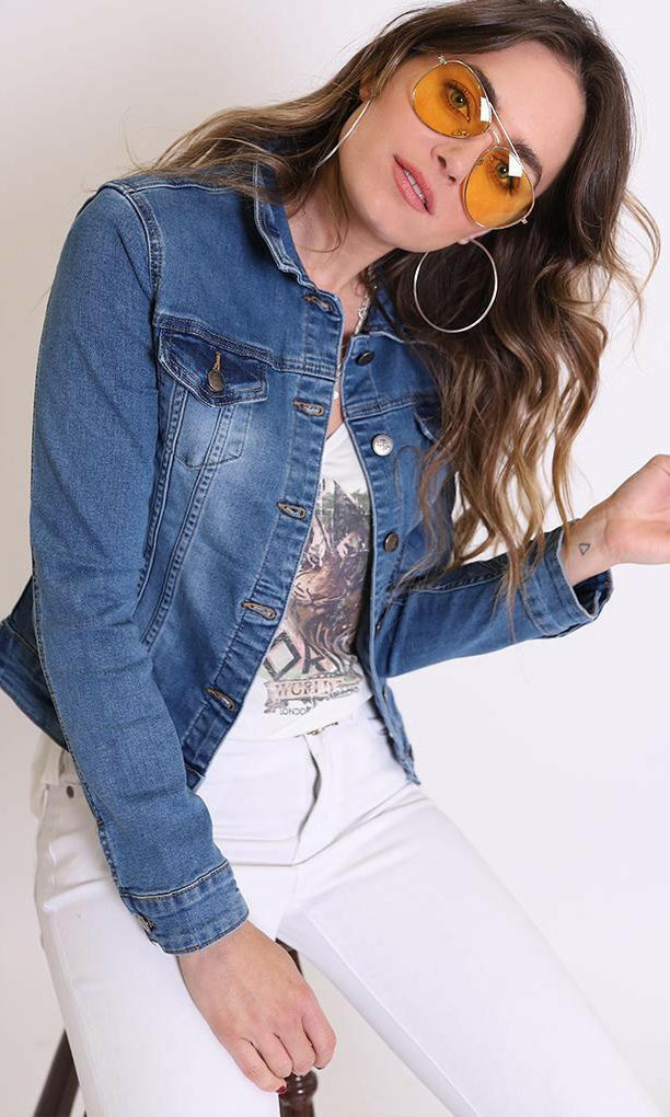 Denim Jacket Stretch Cropped -Refuge.