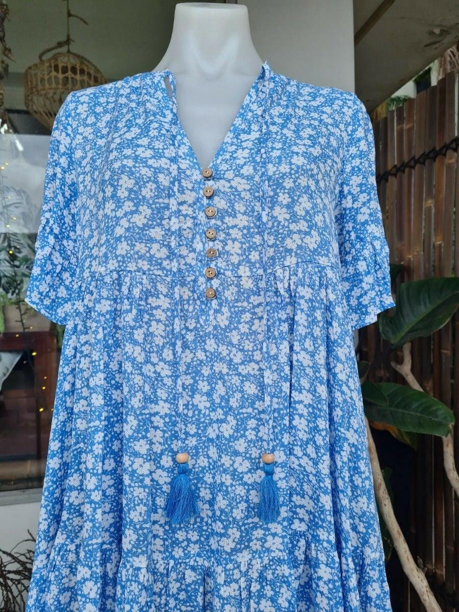 Salty Bright S0427-113 Cornflour Blue Floral Rayon Dress.