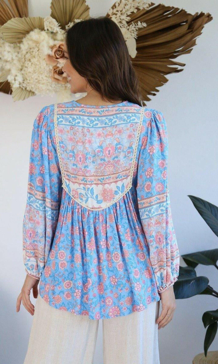 S0485-75 Salty Bright Blue & Pink Rayon Print.