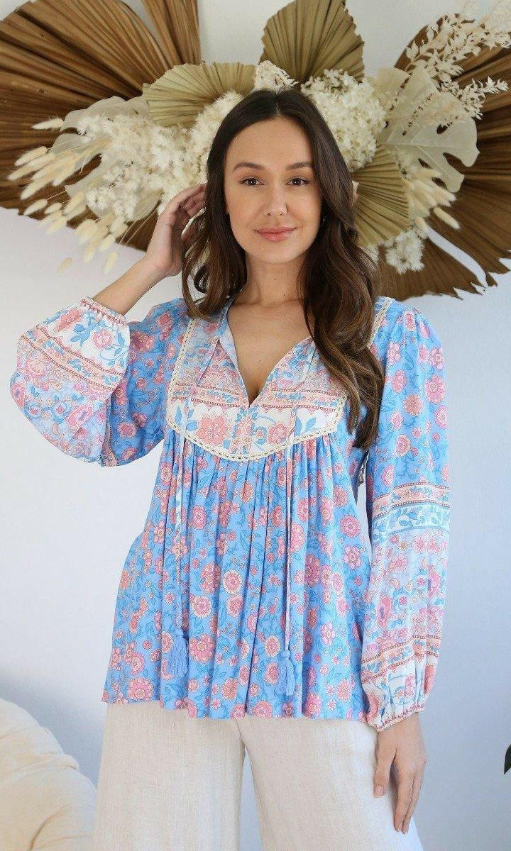 S0485-75 Salty Bright Blue & Pink Rayon Print.