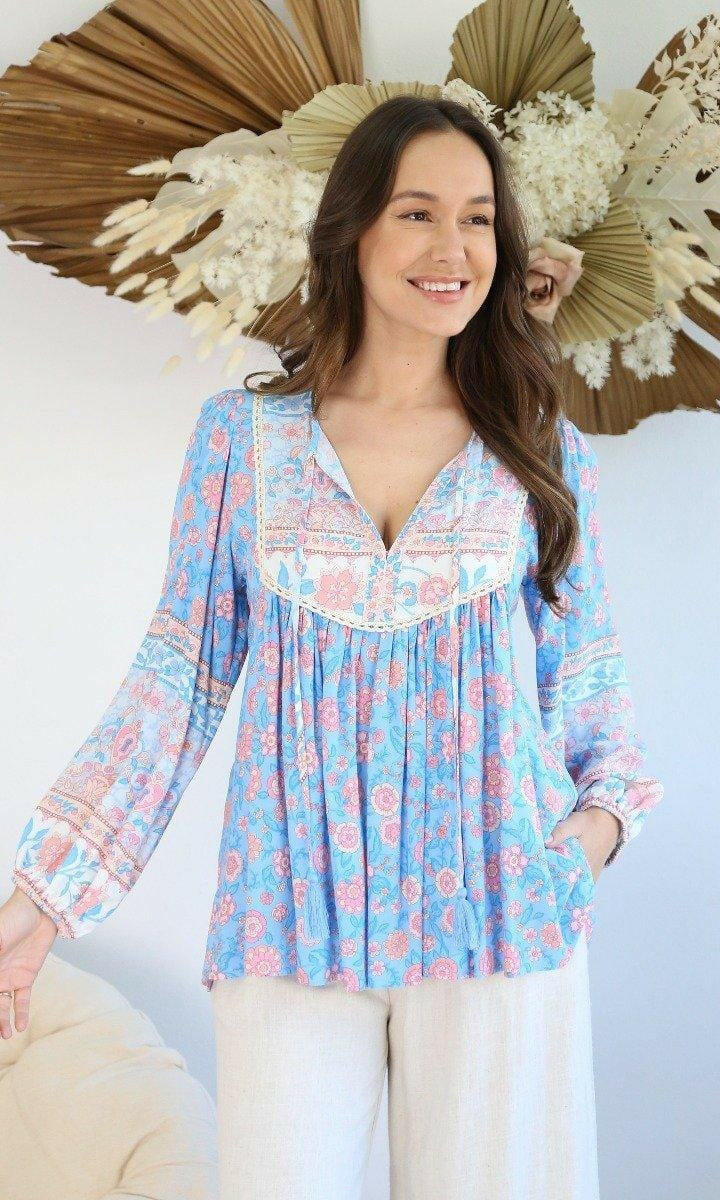 S0485-75 Salty Bright Blue & Pink Rayon Print.