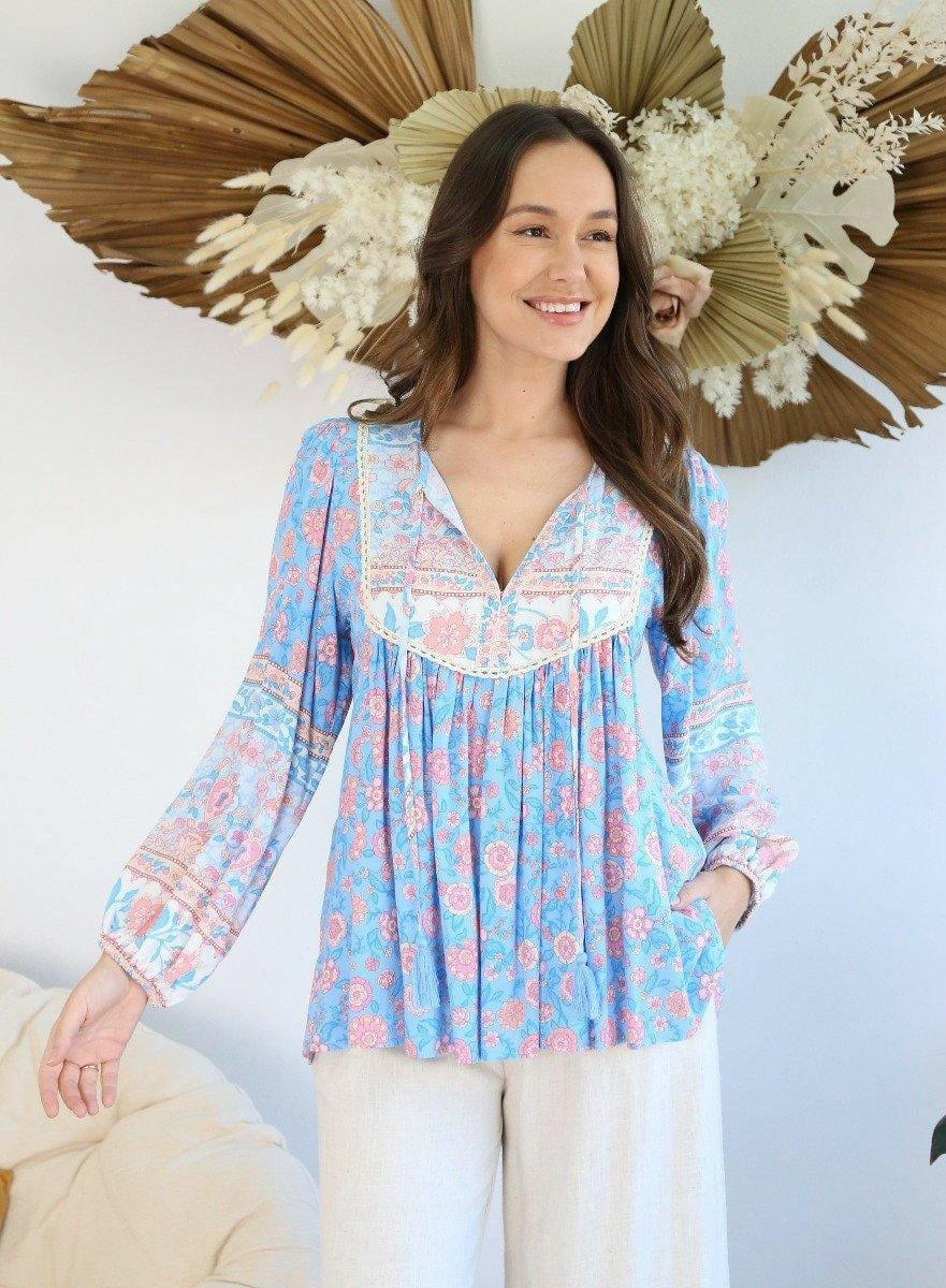 S0485-75 Salty Bright Blue & Pink Rayon Print.