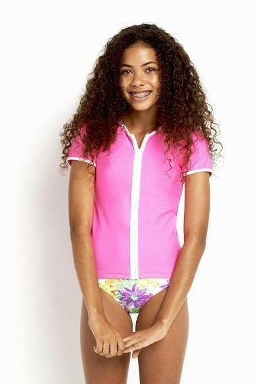 S55939T Roses Are Pink Zip Front Rash Vest.