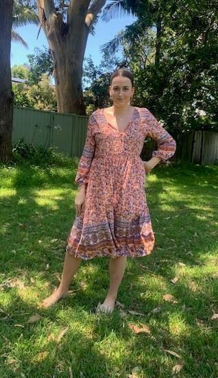 D8640PK Silver Wishes Pink Floral Long- Sleeved Dress.