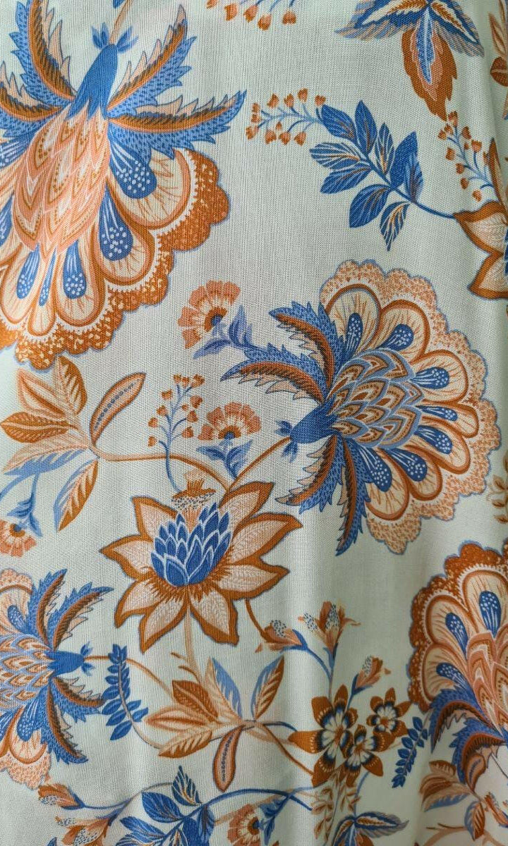 Style Fashion Blue Floral Dress Kaftan.