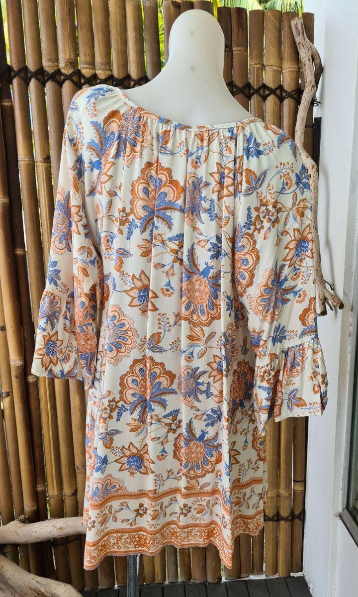 Style Fashion Blue Floral Dress Kaftan.