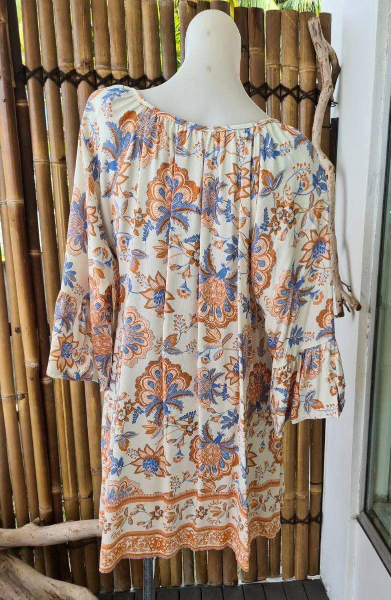 Style Fashion Blue Floral Dress Kaftan.