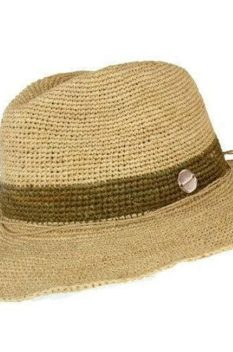 Sundaise SH342 Courtney Cowboy Olive Stripe Raffia Hat.