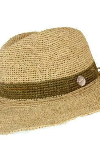 Sundaise SH342 Courtney Cowboy Olive Stripe Raffia Hat.
