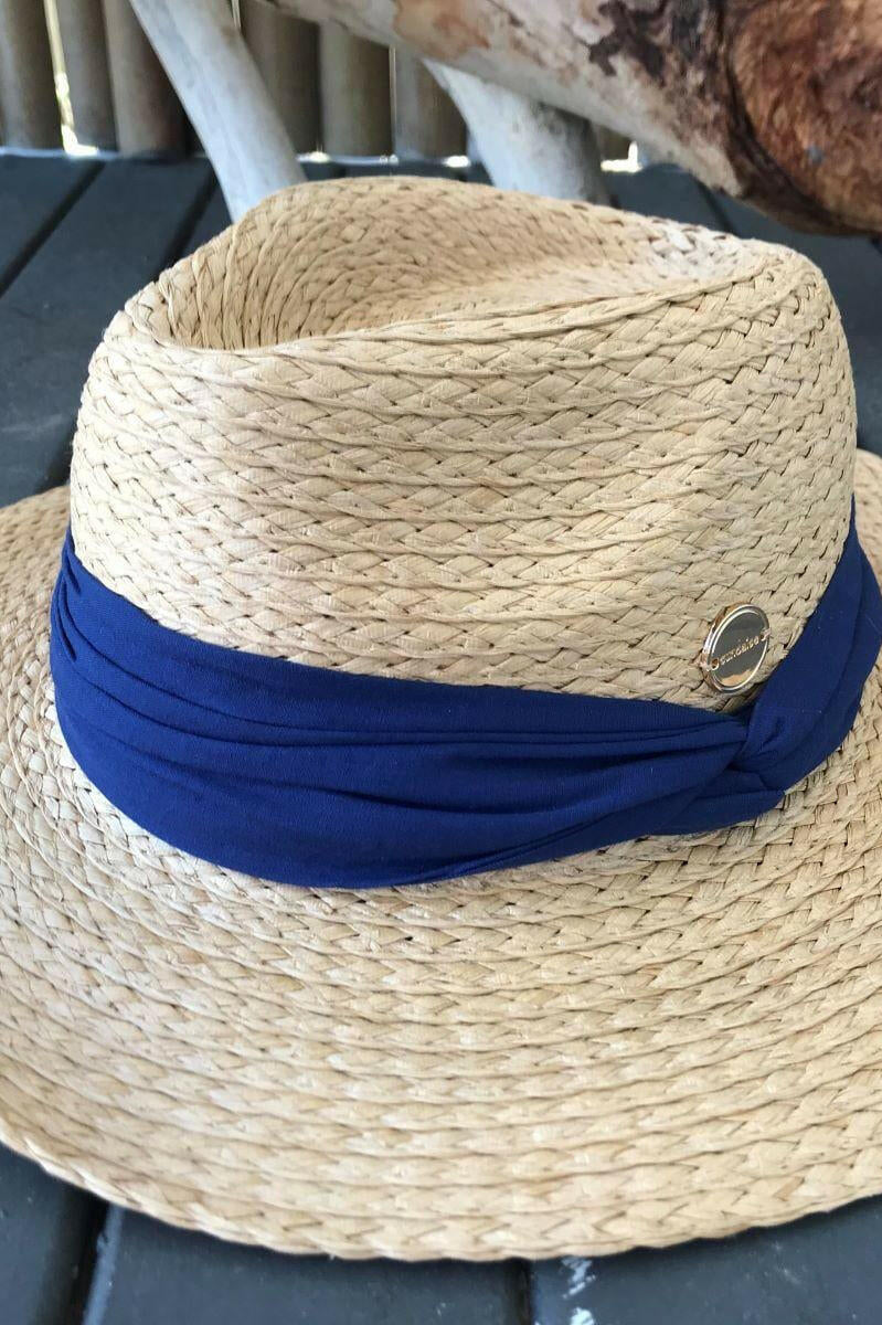 Sundaise SH397 Deborah Panama Plait Hat Cobalt Trim.