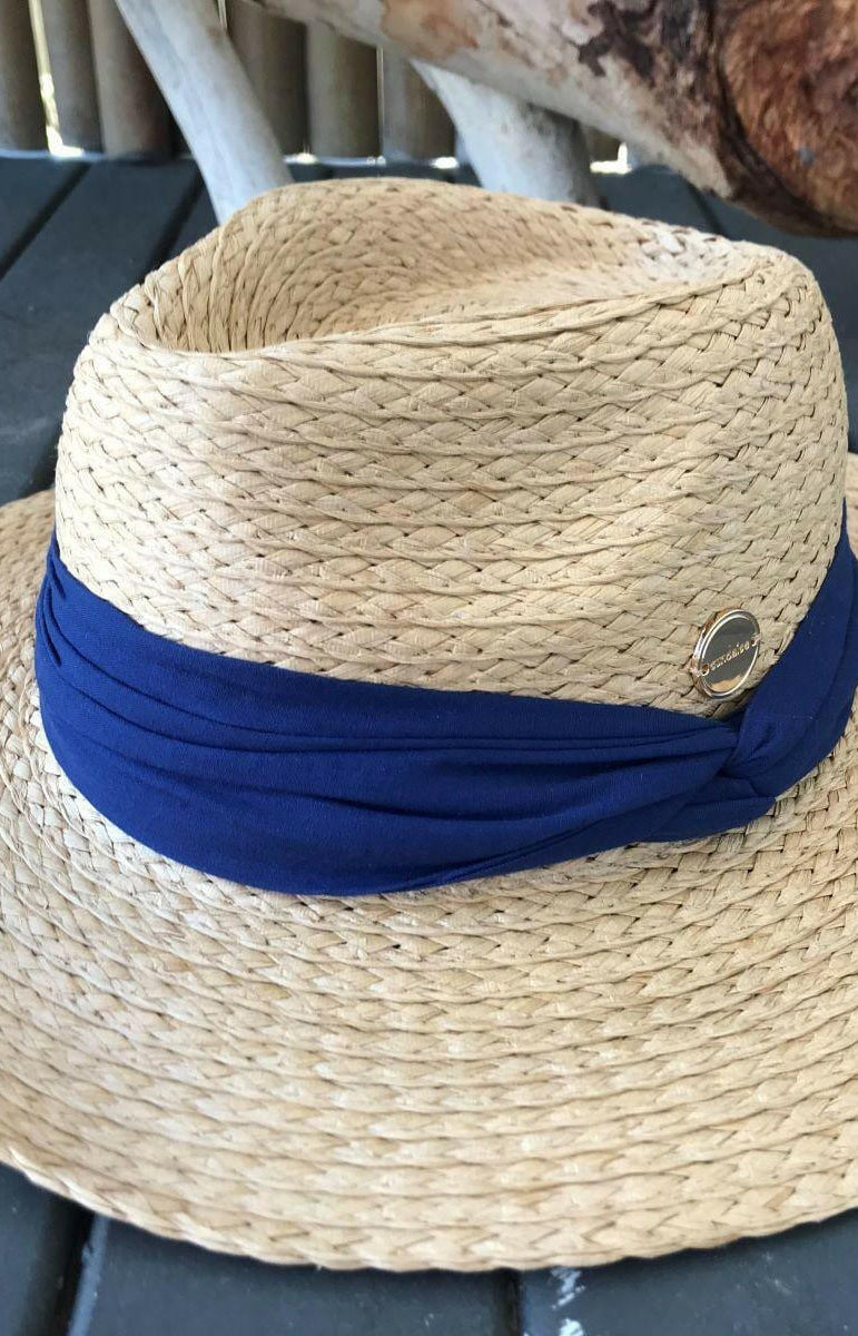 Sundaise SH397 Deborah Panama Plait Hat Cobalt Trim.